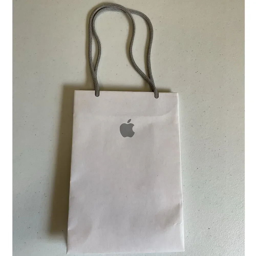 Apple Store Shopping Bag Small White Gift Bag Gray Rope Handles 8.75 × 6 × 3.2in